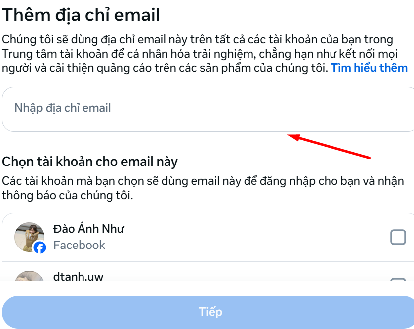 Cách thêm email vào Facebook trên máy tính